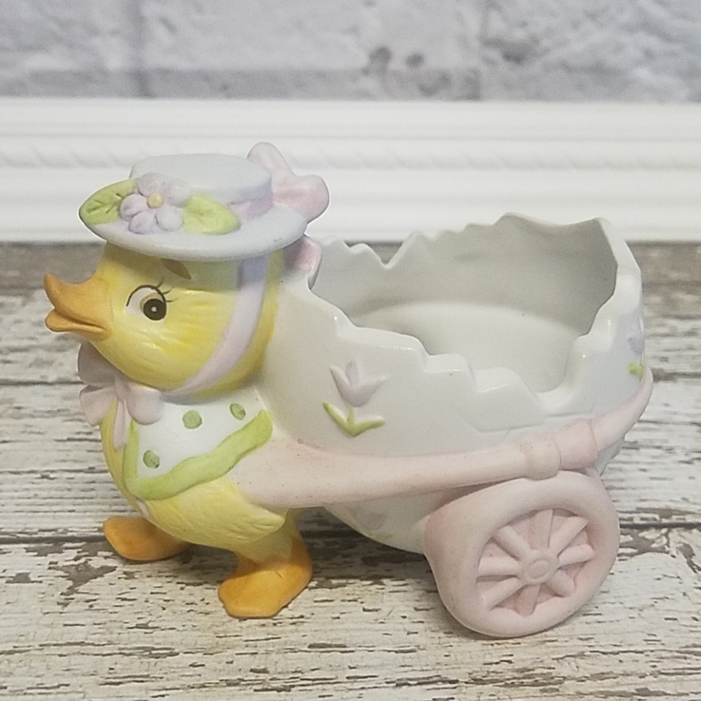 Lefton Easter chick duck with egg cart buggy 1984